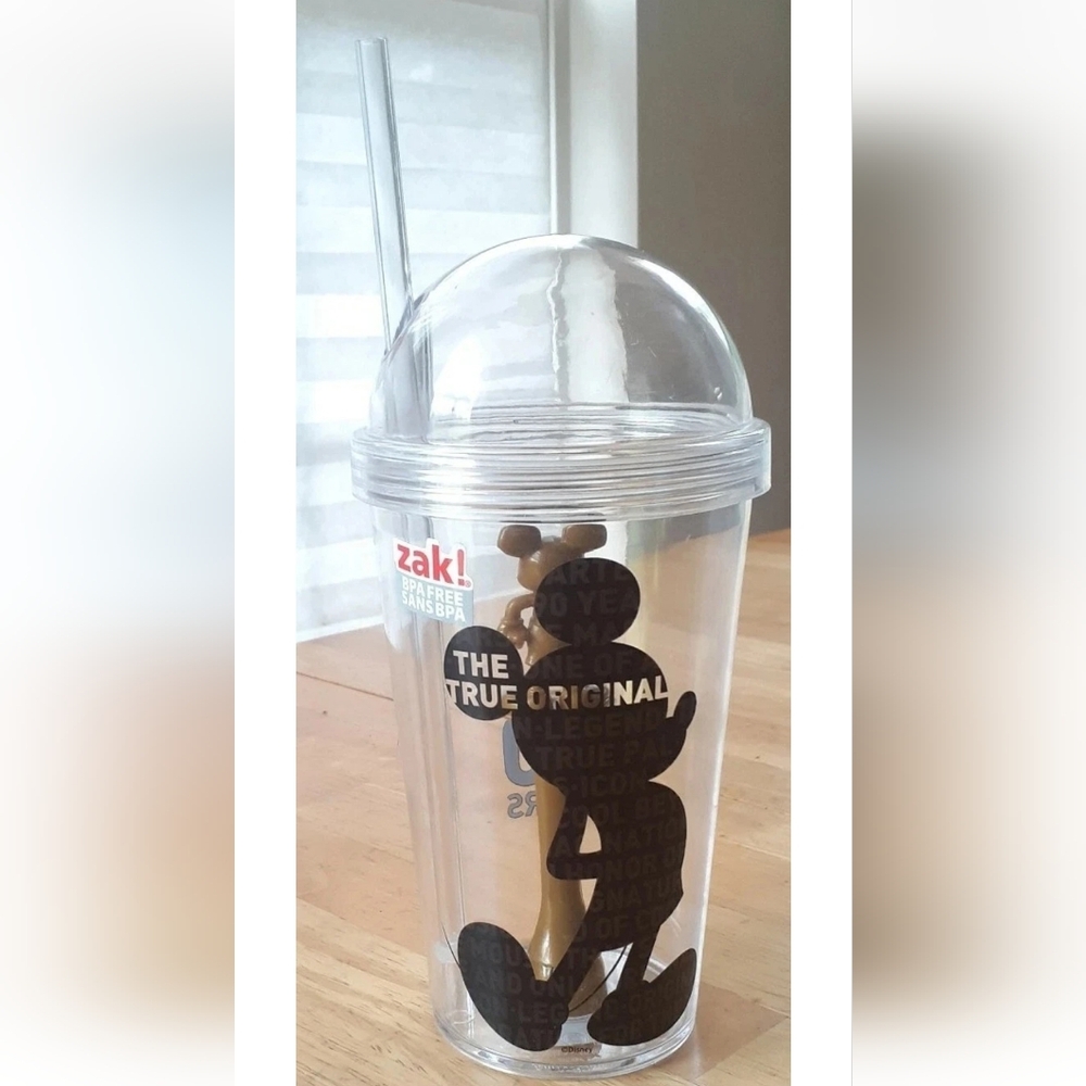 Zak! Designs Clear Black Disney Mickey Mouse Tumbler Drink Cup 90 Years